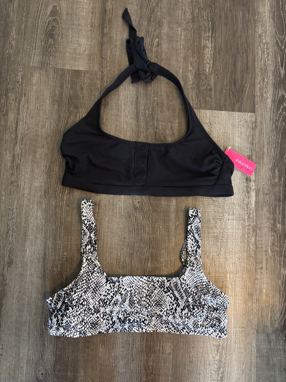 Black Halter Bikini Top & Black White Snake Print Bralette Top